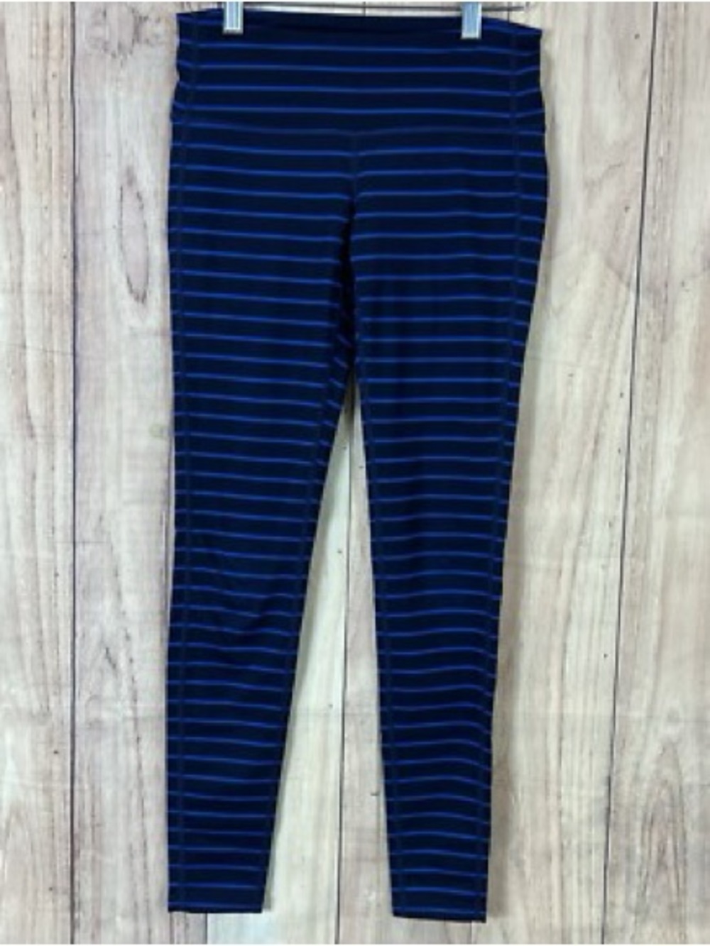 Athleta Leggings Size Small Navy Blue Chaturanga Striped 7/8 Stretch Crop